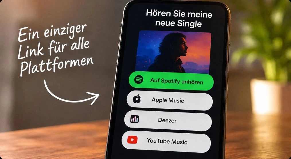 Ein einziger Link für Spotify, Apple Music, Deezer und YouTube Music für denselben Release