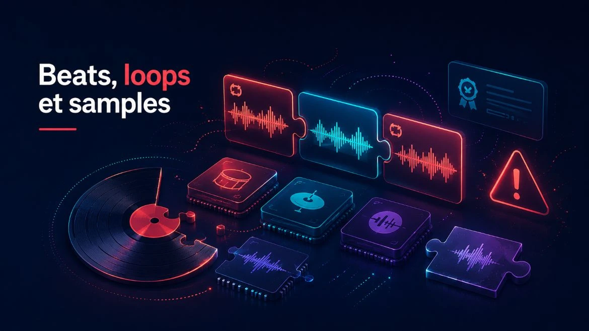 Illustration von Beats, Loops und Samples, die Risiken bei Musikrechten und der Berechtigung für Musik auf YouTube zeigt