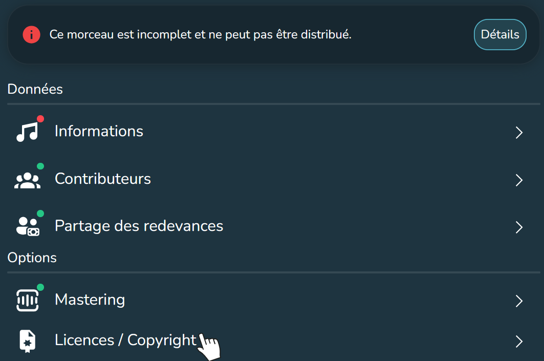 Ajout d'une licence pour les éléments non détenus (instrumentale, samples)