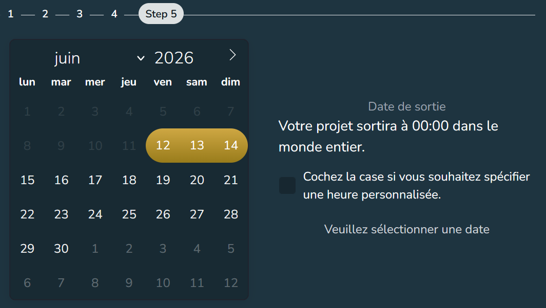 Calendrier de sélection de la date de sortie