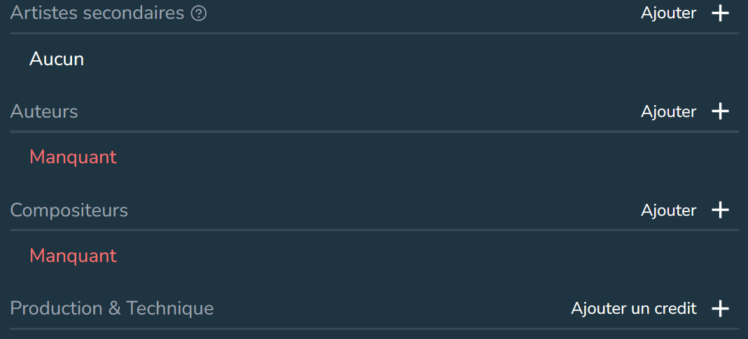 Saisie des contributeurs (featuring, beatmaker, etc.)